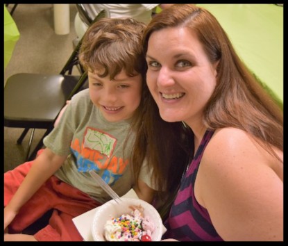 Tonya & her son Charlie enjoy a sundae at the Ice Cream Social
